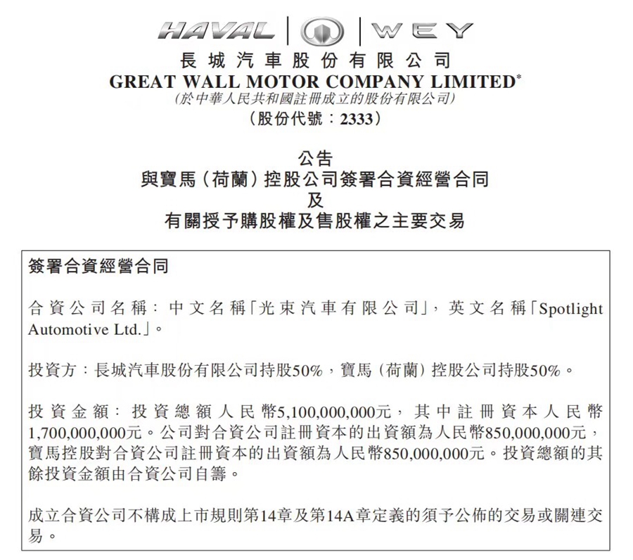 光束汽车正式落户 长城与张家港市签订投资协议