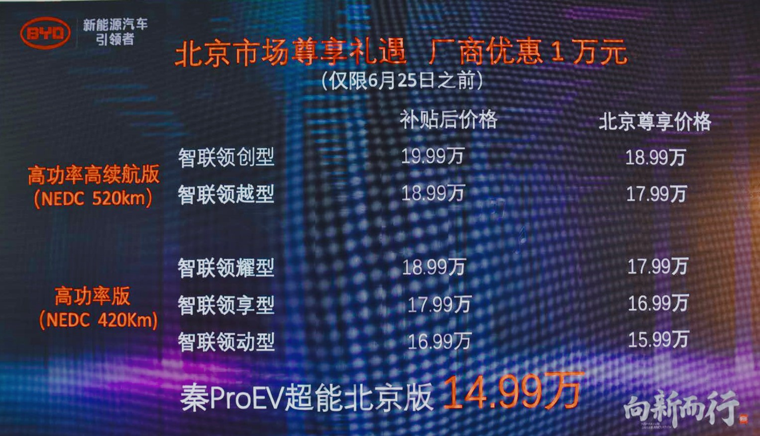 补贴后售14.99万元起 比亚迪秦Pro EV超能版上市