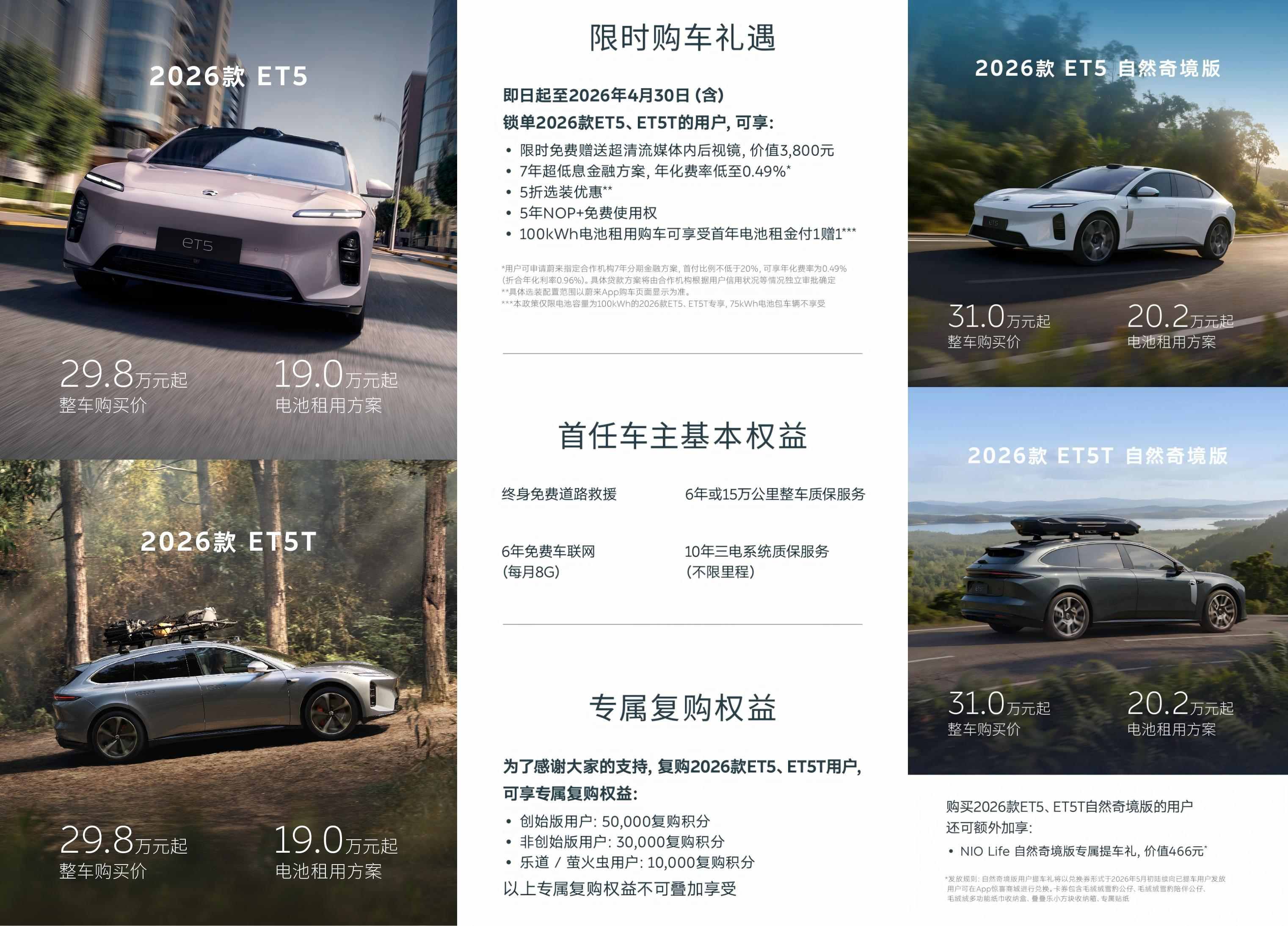 电池租用方案19万起 蔚来2026款ET5/ET5T上市