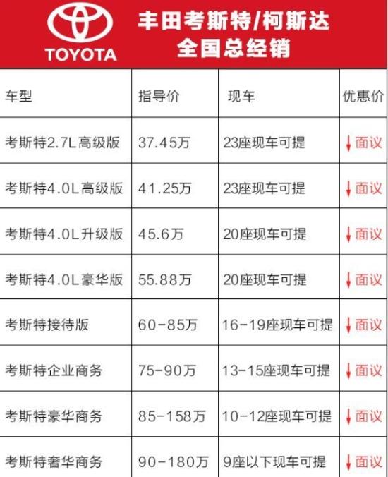 歉田考斯特12座价格 考斯特V型六缸报价