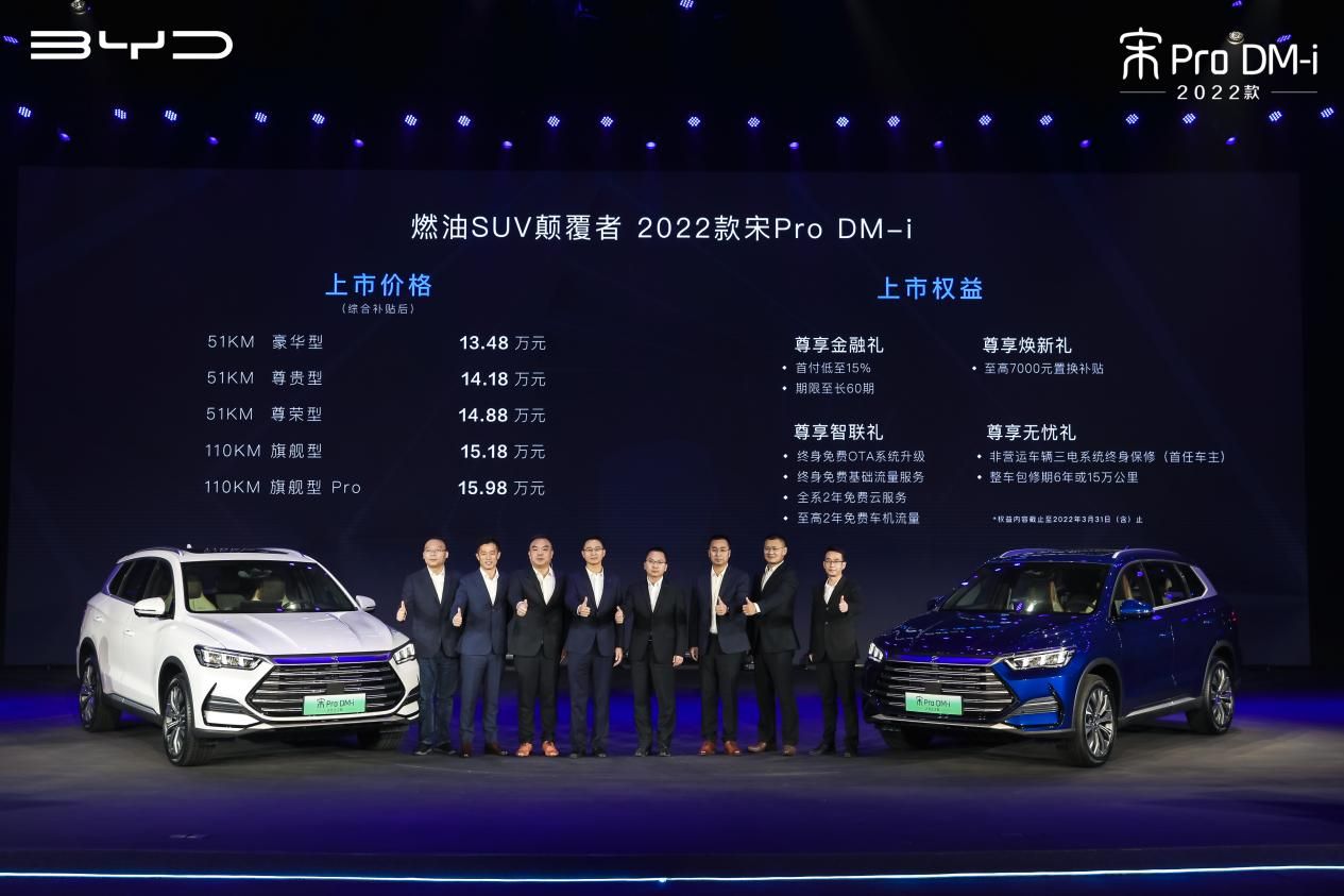 售价13.48万元—15.98万元，2022款宋Pro DM-i颠覆而来