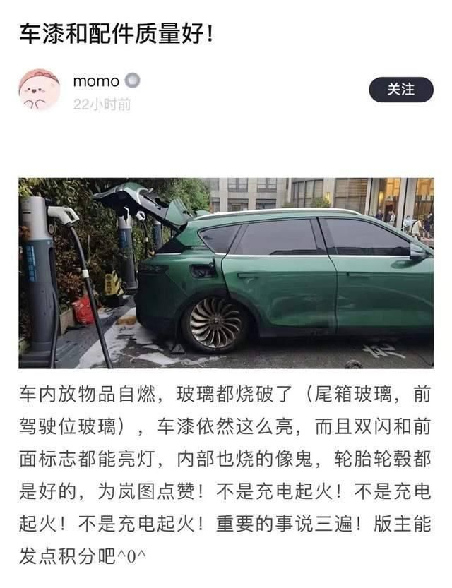 岚图FREE起火 官方回应：车辆局部受损，事故原因正在调查