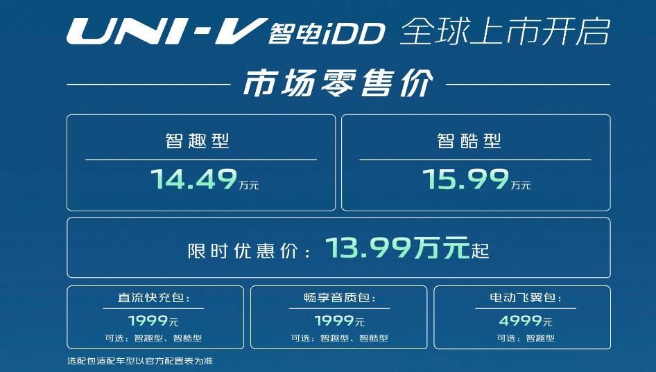 长安UNI系列两款智电iDD车型上市，UNI-V iDD限时13.99万起售