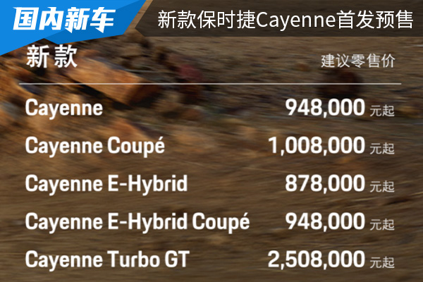 预售价为94.80万元起 新款保时捷<font color='red'>Cayenne</font>首发预售