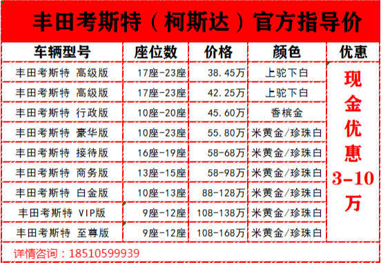丰田考斯特7座房车价格多少钱现车     